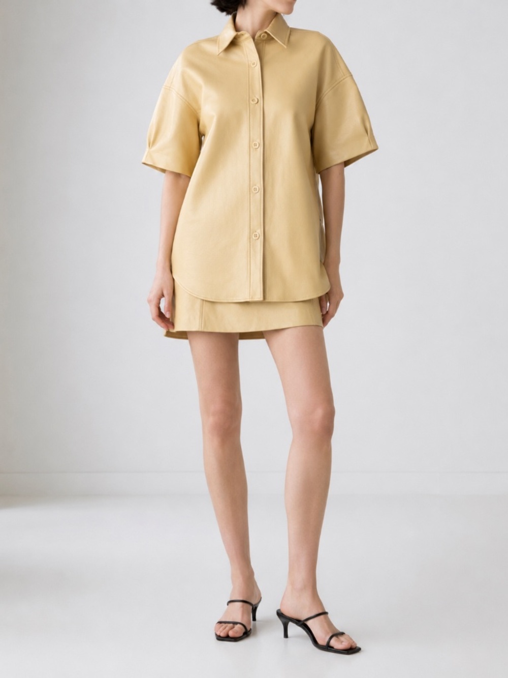 Aritzia Babaton Vegan Leather Shirt Jacket Button Down Front Sz S